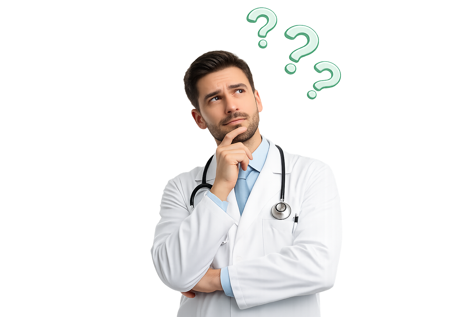 Profesional de la salud pensando como funciona